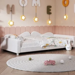 Redom Canapé-lit rembourré 90 sur 200 cm lit multifonction avec dossier et accoudoirs tissu Teddy blanc pour adultes ou invités