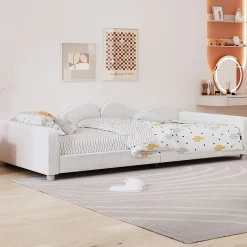 Redom Canapé-lit rembourré 90 sur 200 cm lit multifonction avec dossier et accoudoirs tissu Teddy blanc pour adultes ou invités