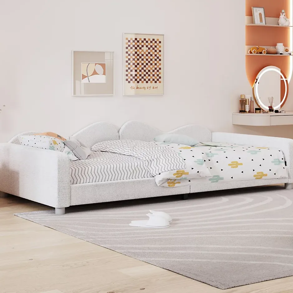 Redom Canapé-lit rembourré 90 sur 200 cm lit multifonction avec dossier et accoudoirs tissu Teddy blanc pour adultes ou invités