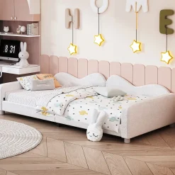 Redom Canapé-lit rembourré 90 sur 200 cm lit multifonction avec dossier et accoudoirs tissu Teddy blanc pour adultes ou invités