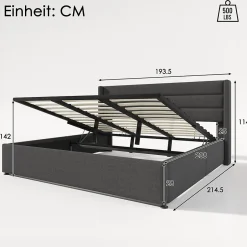 Redom Canapé-lit 180x200 cm avec coffre de rangement hydraulique en tissu lin gris et tête de lit capitonnée