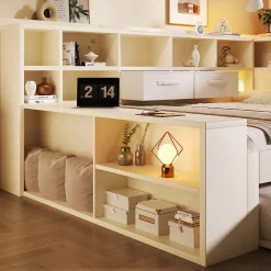 ModernLuxe Canapé-lit 90x190 cm avec lit gigogne - USB/Type-C - rangement - bois massif + panneaux - blanc (sans matelas)