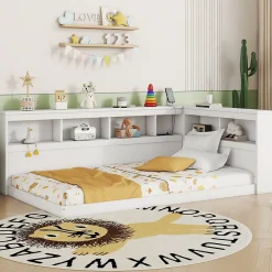 Redom Canapé-lit 90x200 cm avec prises et 2 USB, rangements latéraux, structure panneaux de particules et MDF, blanc