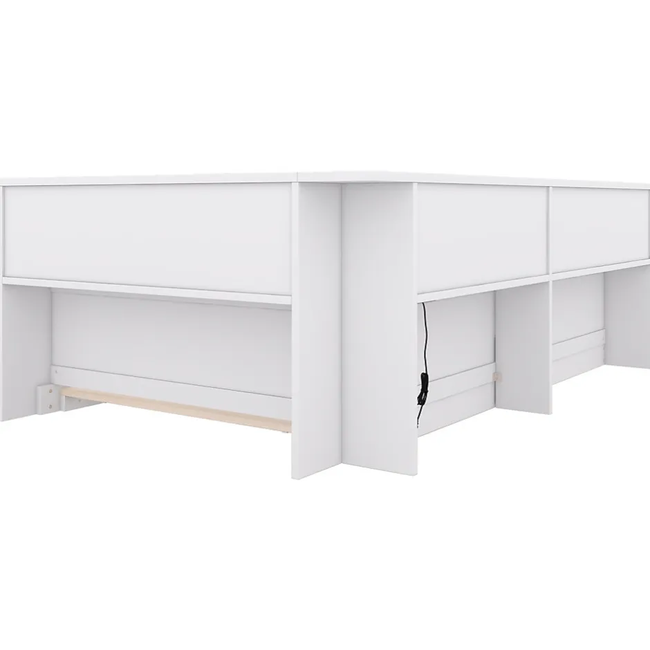Redom Canapé-lit 90x200 cm avec prises et 2 USB, rangements latéraux, structure panneaux de particules et MDF, blanc