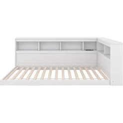 Redom Canapé-lit 90x200 cm avec prises et 2 USB, rangements latéraux, structure panneaux de particules et MDF, blanc
