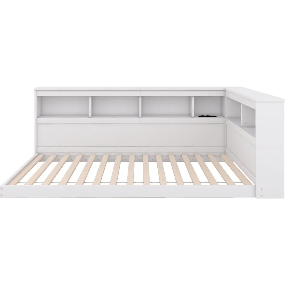 Redom Canapé-lit 90x200 cm avec prises et 2 USB, rangements latéraux, structure panneaux de particules et MDF, blanc