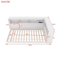 Redom Canapé-lit 90x200 cm avec prises et 2 USB, rangements latéraux, structure panneaux de particules et MDF, blanc