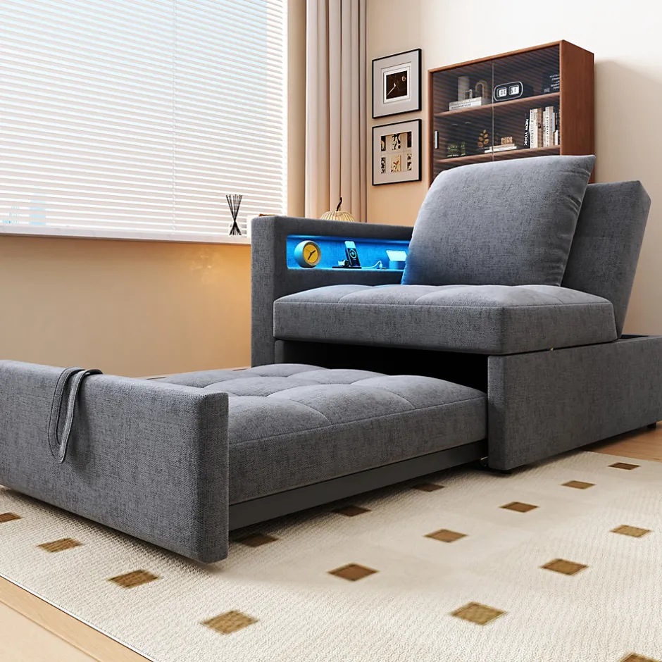 Redom Canapé-lit 140x190 cm convertible clic-clac avec coffre, tissu gris, design contemporain