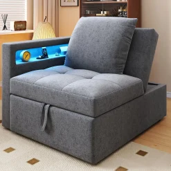 Redom Canapé-lit 140x190 cm convertible clic-clac avec coffre, tissu gris, design contemporain