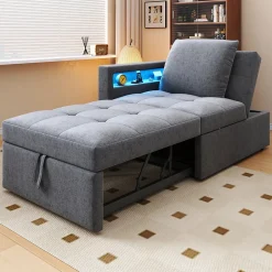 Redom Canapé-lit 140x190 cm convertible clic-clac avec coffre, tissu gris, design contemporain