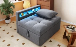 Redom Canapé-lit 140x190 cm convertible clic-clac avec coffre, tissu gris, design contemporain