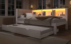 Redom Canapé-lit 140x190 cm convertible clic-clac en tissu gris avec coffre de rangement et dossier réglable Discount