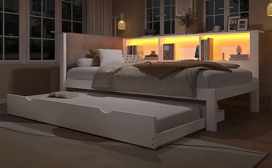 Redom Canapé-lit 140x190 cm convertible clic-clac en tissu gris avec coffre de rangement et dossier réglable Discount