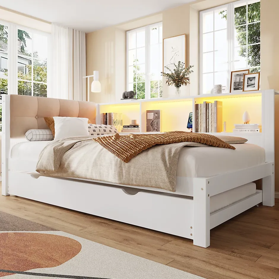 Redom Canapé-lit 140x190 cm convertible clic-clac en tissu gris avec coffre de rangement et dossier réglable Discount