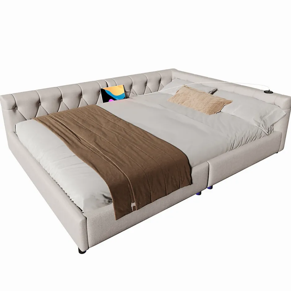 Redom Canapé-lit 140x190 cm convertible clic-clac avec coffre de rangement en tissu gris, design contemporain