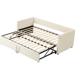 Redom Canapé-lit 90x200 cm convertible en 180x200 cm avec sommier à lattes, tissu velours beige