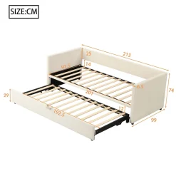 Redom Canapé-lit 90x200 cm convertible en 180x200 cm avec sommier à lattes, tissu velours beige