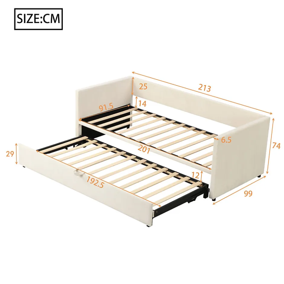Redom Canapé-lit 90x200 cm convertible en 180x200 cm avec sommier à lattes, tissu velours beige
