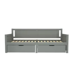 Redom Canapé-lit 90x200 cm en bois massif avec deux étagères structure solide gris New