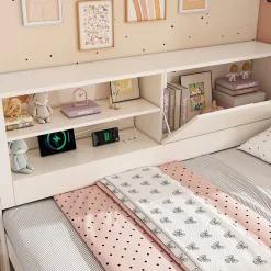 ModernLuxe Canapé-lit 90x190cm - lit gigogne - USB et Type-C - rangements - blanc (matelas non inclus) Hot