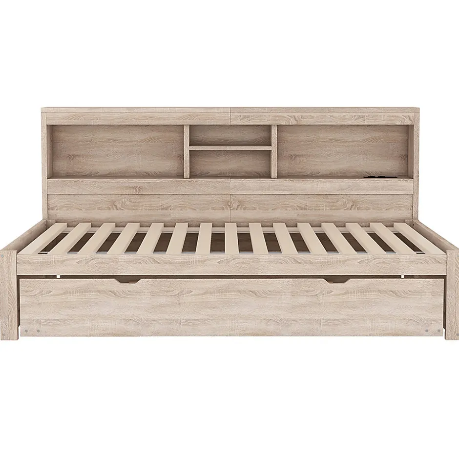 Blackcolors Canapé-lit 90x200cm LED télécommandé rangement prise/USB sans matelas naturel