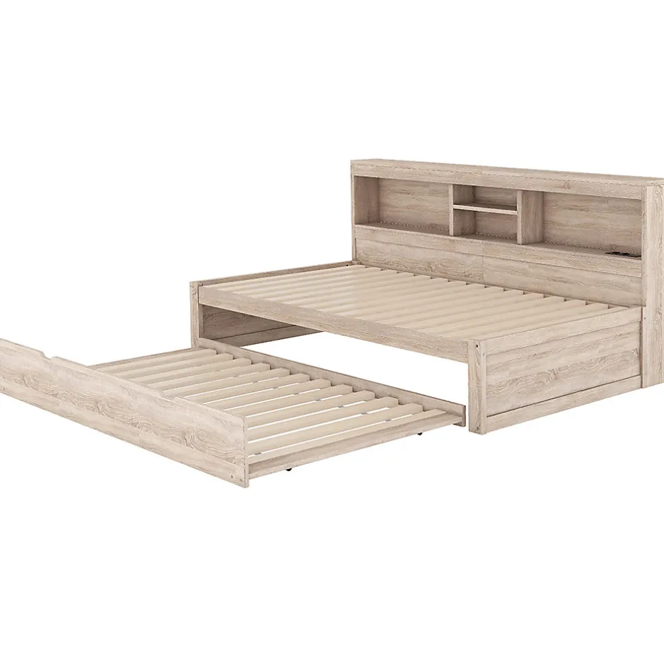 Blackcolors Canapé-lit 90x200cm LED télécommandé rangement prise/USB sans matelas naturel