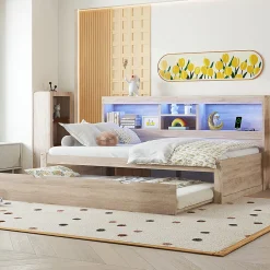 Blackcolors Canapé-lit 90x200cm LED télécommandé rangement prise/USB sans matelas naturel