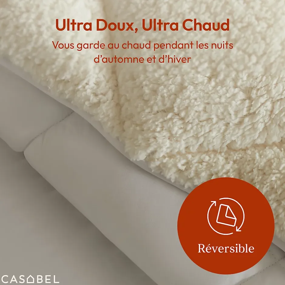 Casabel Couette Sherpa 220x240 cm 450 gsm Reversible Face Sherpa ou Microfibre Respirante Thermoregulative Lavable Discount