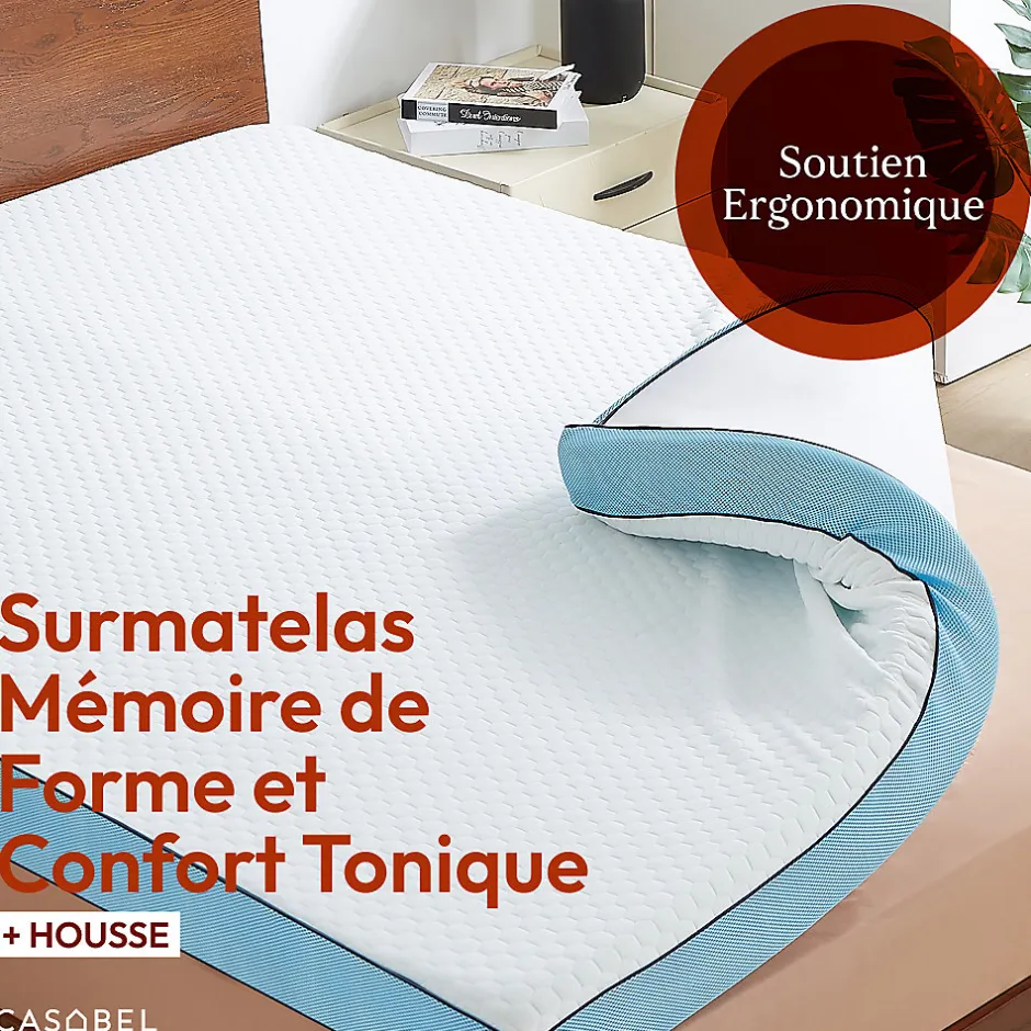 Casabel Surmatelas 140 x 190 cm Mémoire de Forme - 7 cm d'épaisseur - Confort Moelleux ou Tonique, Double Face avec Housse Respira