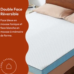 Casabel Surmatelas 140 x 190 cm Mémoire de Forme - 7 cm d'épaisseur - Confort Moelleux ou Tonique, Double Face avec Housse Respira