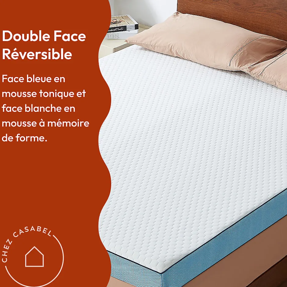 Casabel Surmatelas 140 x 190 cm Mémoire de Forme - 7 cm d'épaisseur - Confort Moelleux ou Tonique, Double Face avec Housse Respira