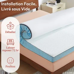 Casabel Surmatelas 140 x 190 cm Mémoire de Forme - 7 cm d'épaisseur - Confort Moelleux ou Tonique, Double Face avec Housse Respira
