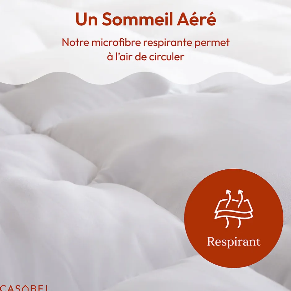Casabel surmatelas enveloppant 180x200 cm en microfibre respirante, ultra moelleux, anti-acariens, avec liseré bleu