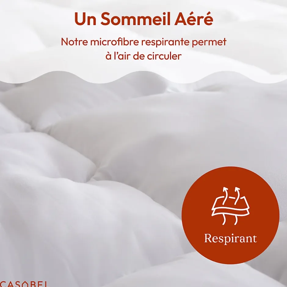 Casabel surmatelas enveloppant 160x200 cm en microfibre respirante, ultra moelleux, anti-acariens, avec liseré bleu