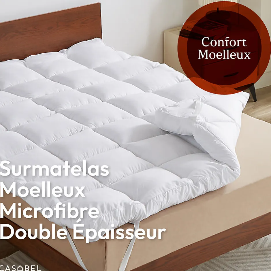 Casabel Surmatelas Moelleux 140x190 cm Extra Epais Microfibre Respirante Antiderapant 4 Bandes Elastiques Anti Acariens