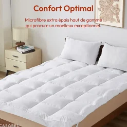 Casabel Surmatelas Moelleux 140x190 cm Extra Epais Microfibre Respirante Antiderapant 4 Bandes Elastiques Anti Acariens