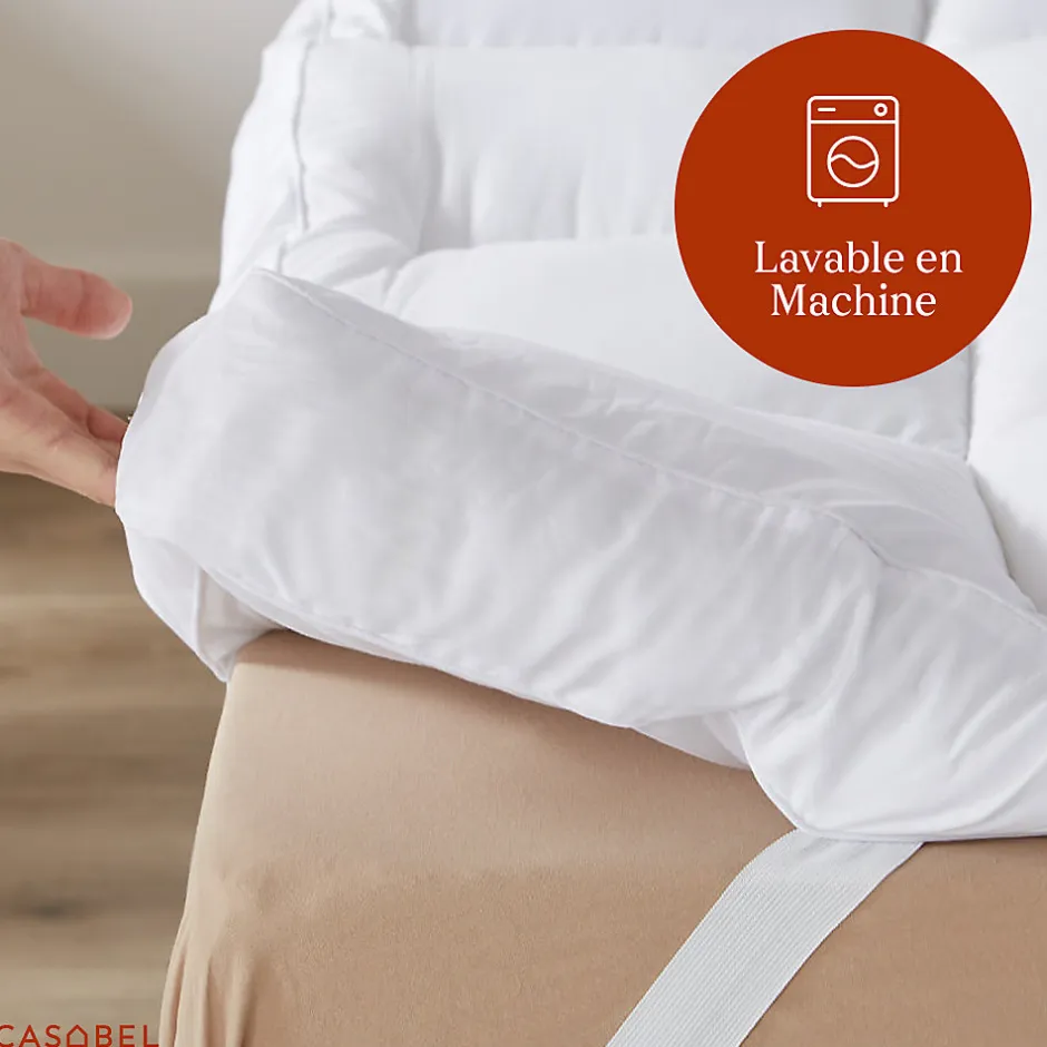 Casabel Surmatelas Moelleux 140x190 cm Extra Epais Microfibre Respirante Antiderapant 4 Bandes Elastiques Anti Acariens