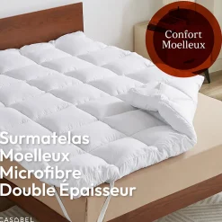 Casabel Surmatelas Moelleux 180x200 cm Extra Epais Microfibre Respirante Antiderapant 4 Bandes Elastiques Anti Acariens