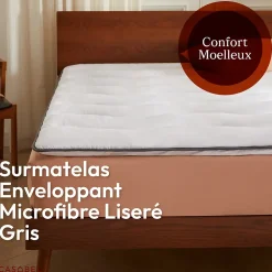Casabel Surmatelas 120x195 cm en Microfibre Rerspirante, Ultra Moelleux, Anti-Acariens, Liseré Gris, Idéal Matelas 2 places Clearance