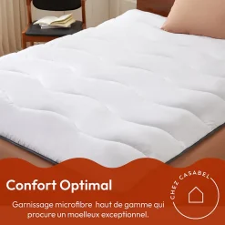 Casabel Surmatelas 160x200 cm en Microfibre Rerspirante, Ultra Moelleux, Anti-Acariens, Liseré Gris, Idéal Matelas 2 places Sale