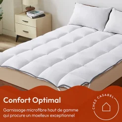 Casabel Surmatelas 160x190 cm 600gsm Extra Moelleux Microfibre Respirante Matelassage Confort 4 Elastiques d Angle Best