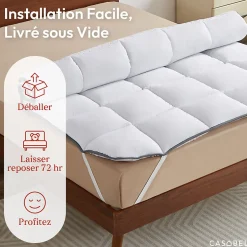 Casabel Surmatelas 150x200 cm 600gsm Extra Moelleux Microfibre Respirante Matelassage Confort 4 Elastiques d Angle