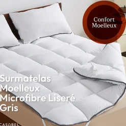 Casabel Surmatelas 140x190 cm 600gsm Extra Moelleux Microfibre Respirante Matelassage Confort 4 Elastiques d Angle