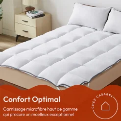 Casabel Surmatelas 140x190 cm 600gsm Extra Moelleux Microfibre Respirante Matelassage Confort 4 Elastiques d Angle