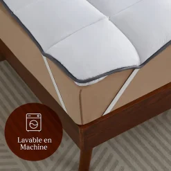 Casabel Surmatelas 140x190 cm 600gsm Extra Moelleux Microfibre Respirante Matelassage Confort 4 Elastiques d Angle