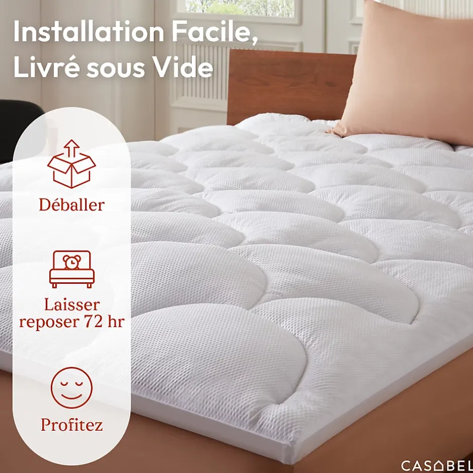 Casabel Surmatelas 140x200 cm Microfibre Rafraichissante 600 GSM 4 cm Epaisseur Fixation Elastique 1-2 Personne