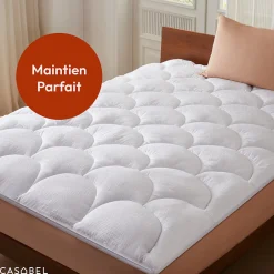 Casabel Surmatelas 150x200 cm Microfibre Rafraichissante 600 GSM 4 cm Epaisseur Fixation Elastique 1-2 Personne Online