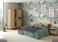Pegane Chambre à coucher adulte coloris chêne doré ( armoire + 2 chevets + Tête de lit )