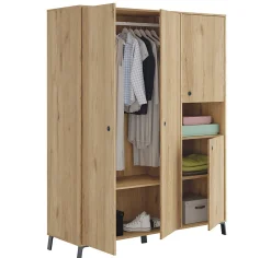 Pegane Chambre à coucher adulte coloris chêne doré ( armoire + 2 chevets + Tête de lit )
