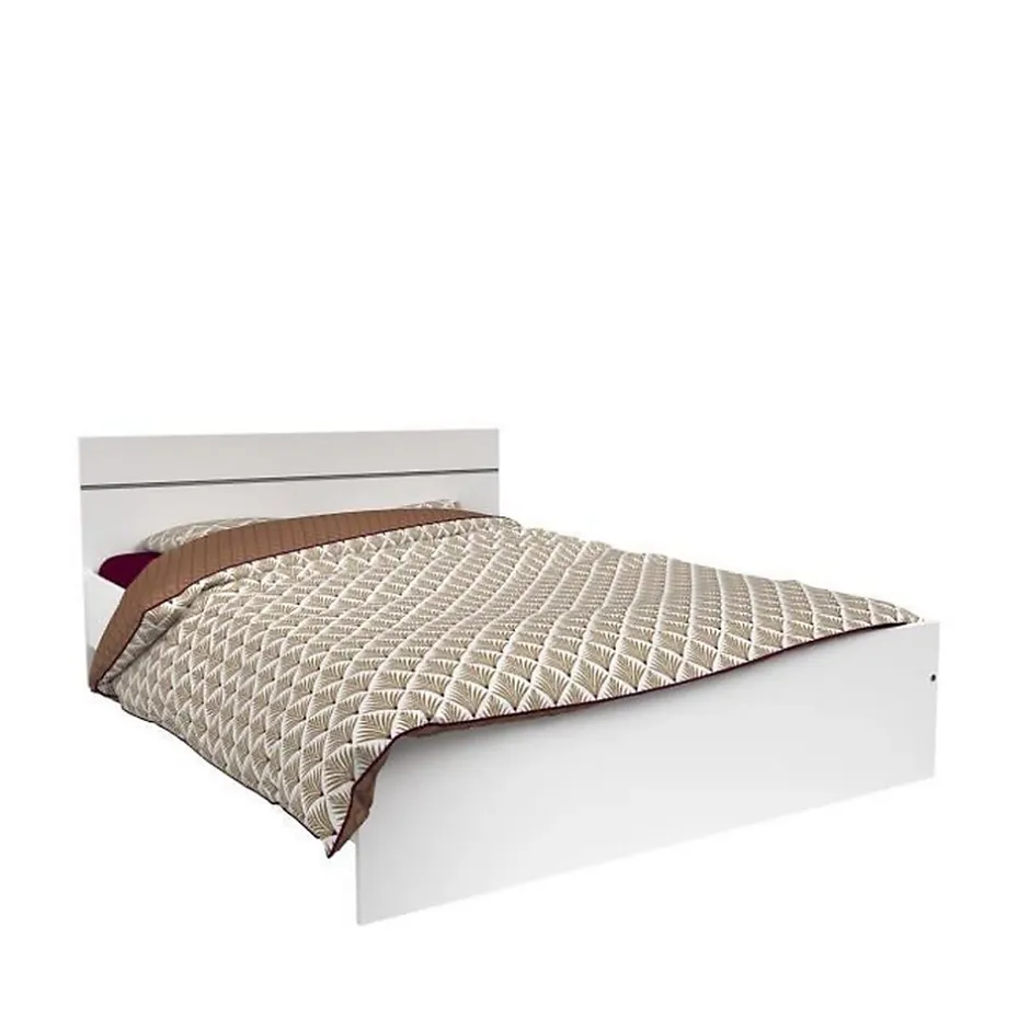 Parisot Chambre complete BOSTON : Lit adulte 140x190 + Commode + 1 Chevet - Décor blanc - Fabriqué en France New